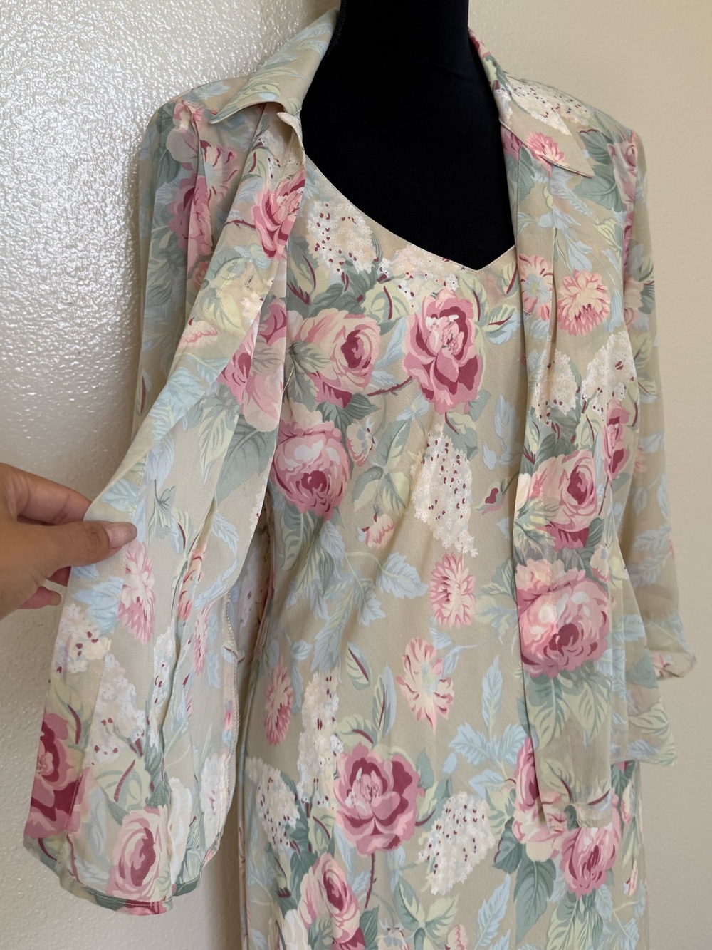 Positive Attitude Vintage Floral Maxi Dress Jacket Set Cottagecore 14P Romantic - Picture 6 of 16